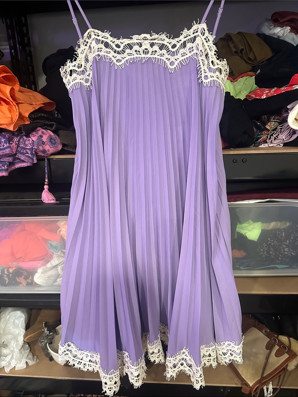Moulinette soeurs Anthropologie Lavender Lace-Trim Slip Dress XS